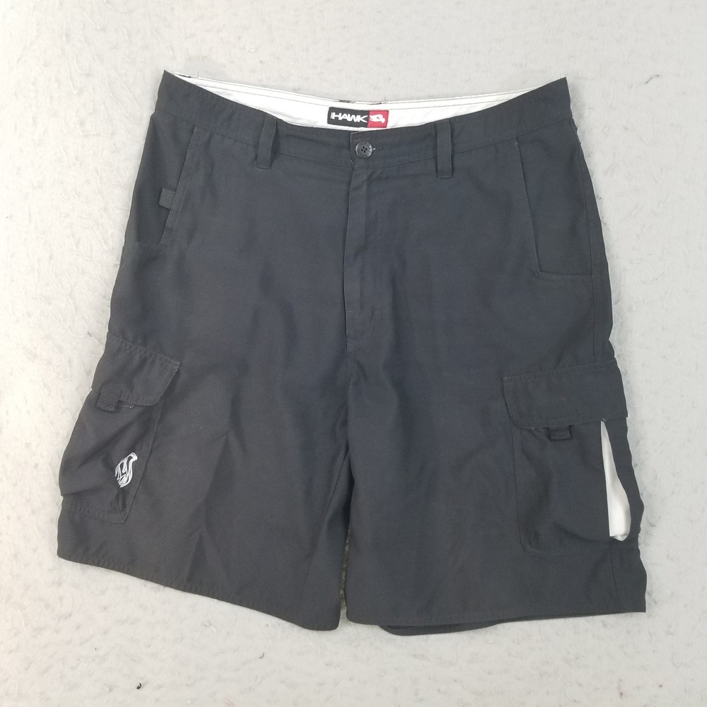 Tony Hawk Cargo Shorts Mens 36 Black Skate Utility Multi-Pocket 100% Polyester